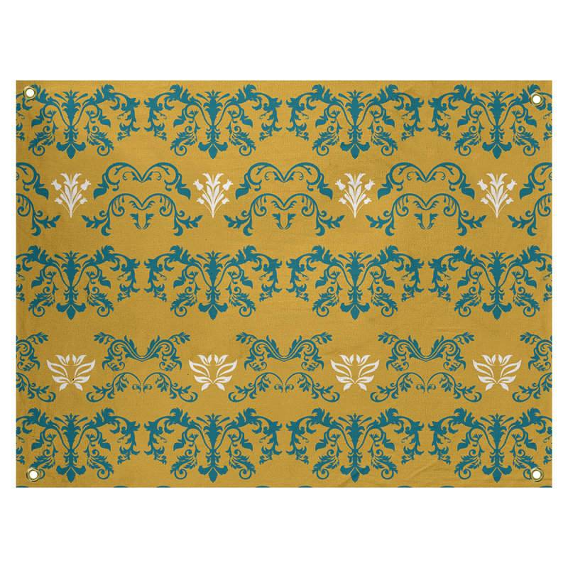 Tapisserie baroque en polyester Jacksonville, H 59 po x l 80 po, Jaune foncé / vert / blanc