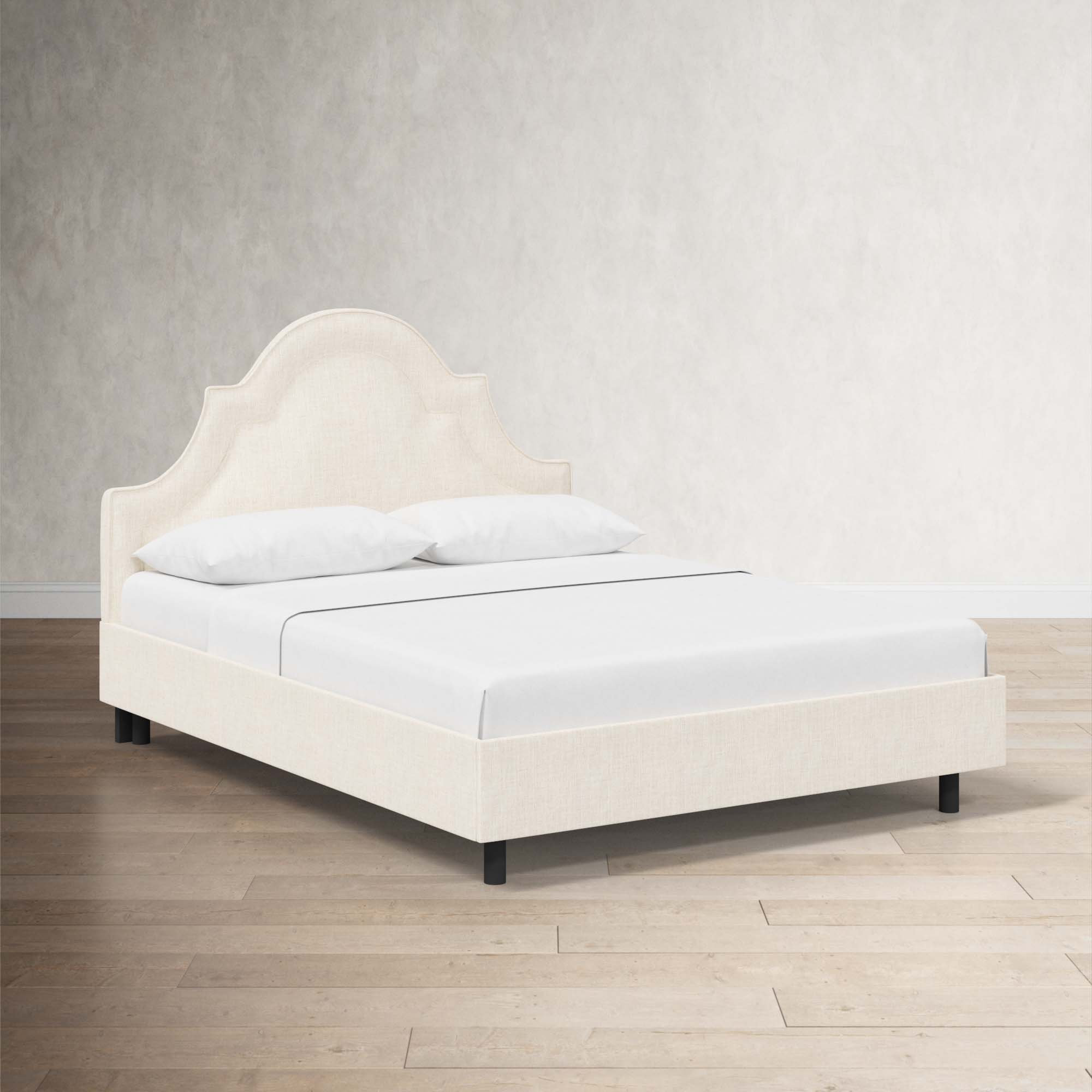 Knipe Upholstered Scalloped Bed, Classic Talc Linen, King