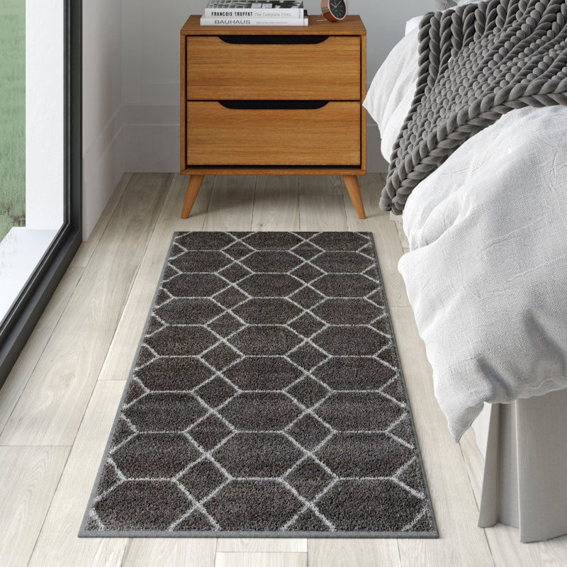 Tapis géométrique Debrodie, Tapis de couloir 2 pi x 10 pi, Gris foncé
