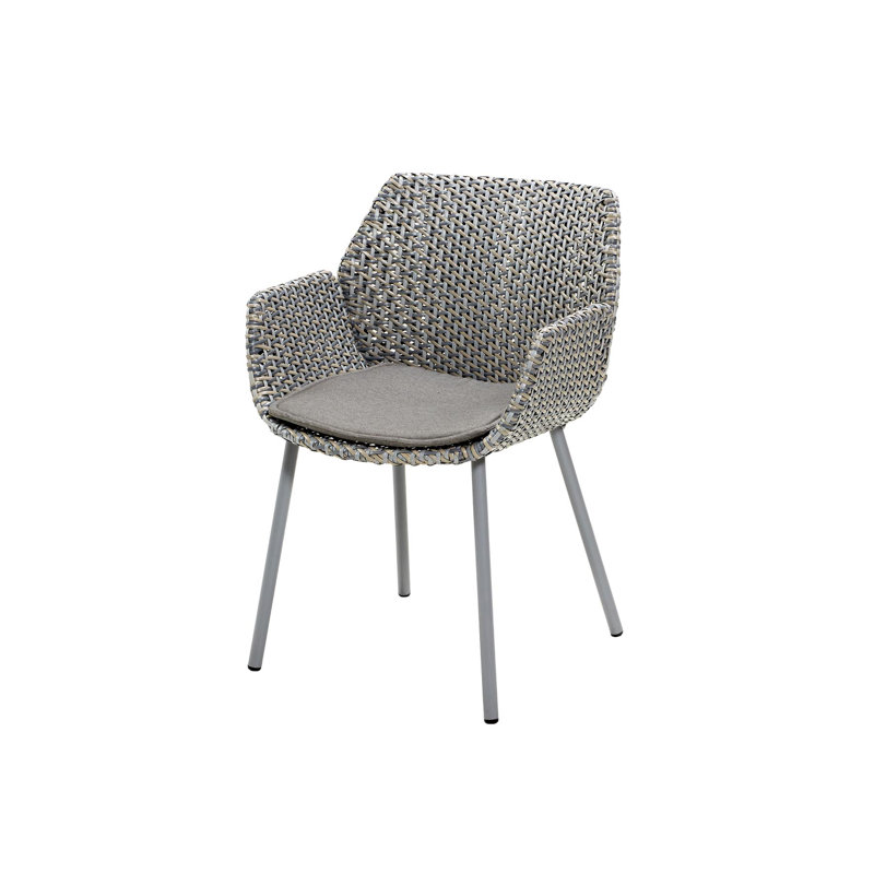 Vibe Wicker Patio Dining Armchair with Cushion, Taupe, Light Gray