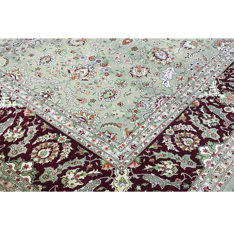 Tapis vert clair noué à la main de haute qualité