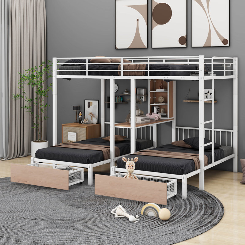 Lit superposé simple au-dessus de simple pour enfants avec tiroirs