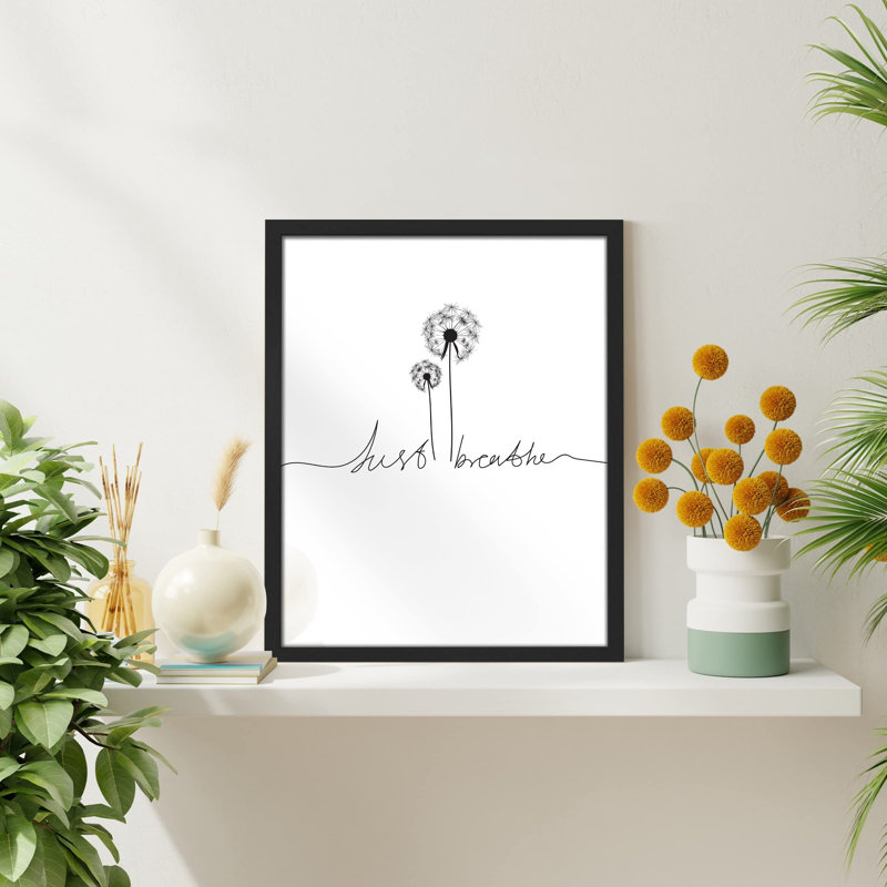 "Fleurs de pissenlit noir et blanc" sur papier, H 10 po x l 8 po, Cadre noir
