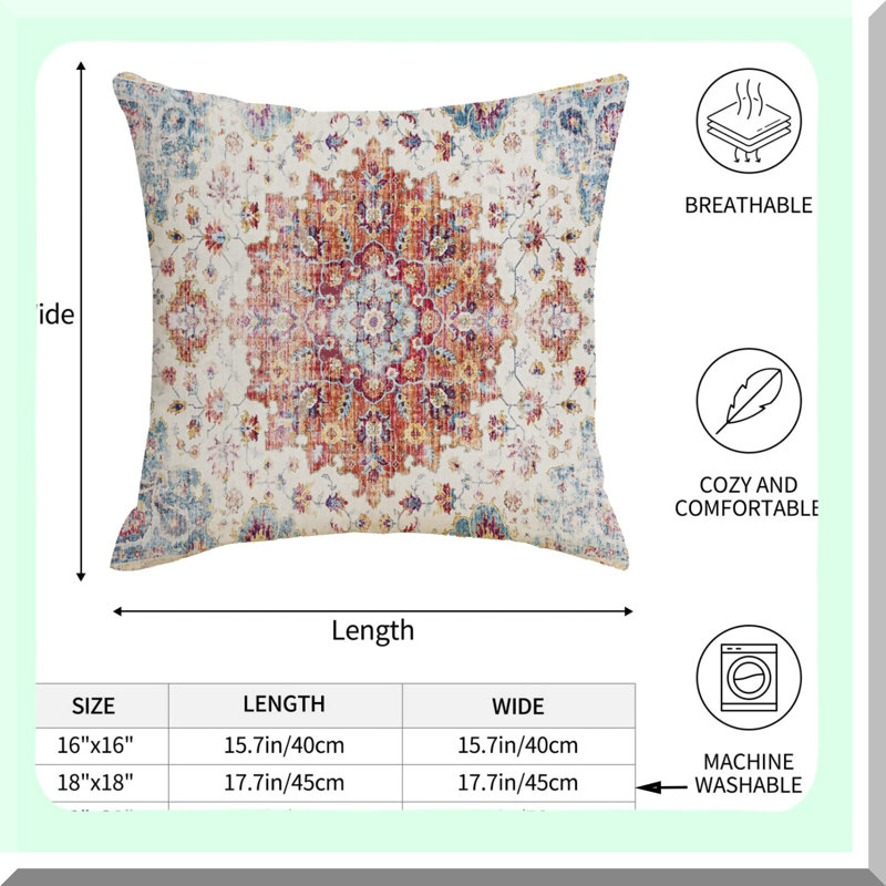 Ethnic Farmhouse Floral Pillow Covers - Set of 2, Linen Decorative Throw Pillows for Outdoor Living Room Couch Sofa Decor