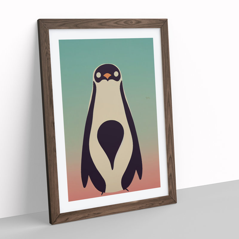 Penguin in Abstract No.6 - Wall Art, 36cm H x 27cm W x 2cm D, Walnut Framed Paper, White