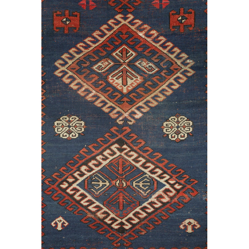 Tapis de couloir rétro vintage en laine de style unique usé 3 pi 9 po x 8 pi rétro bleu