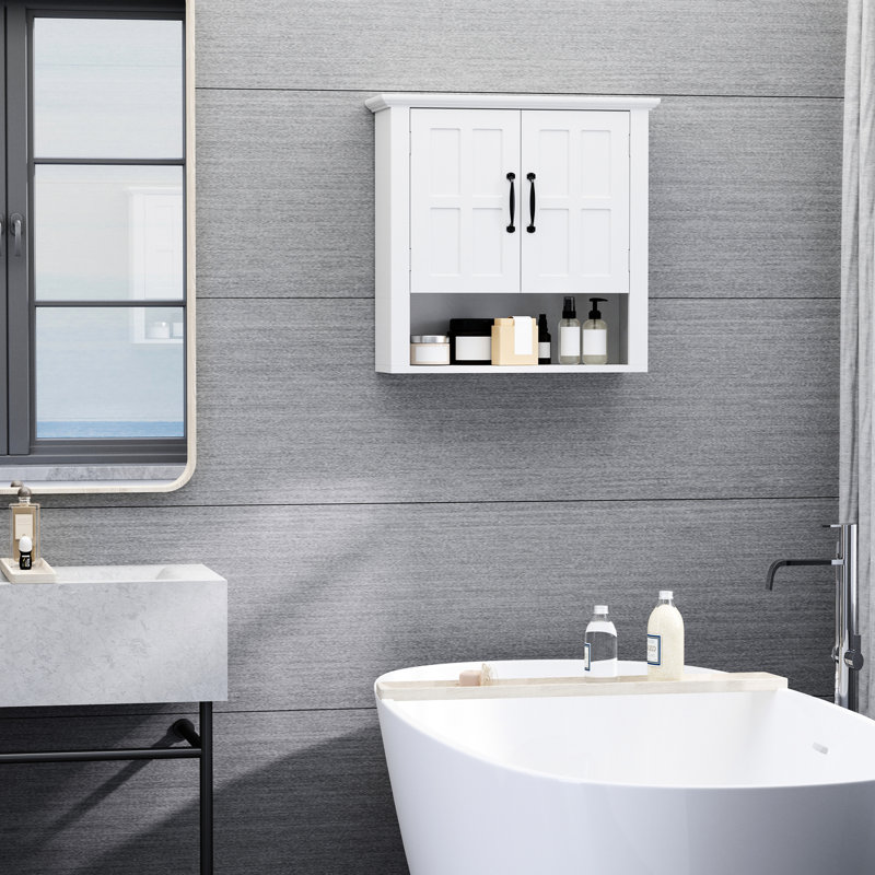 White 3 Bathroom Cabinet, With Adjustable Shelf And 2 Doors - Optimize Space Over Toilet Storage Shelf, Keep Your Essentials Organized,