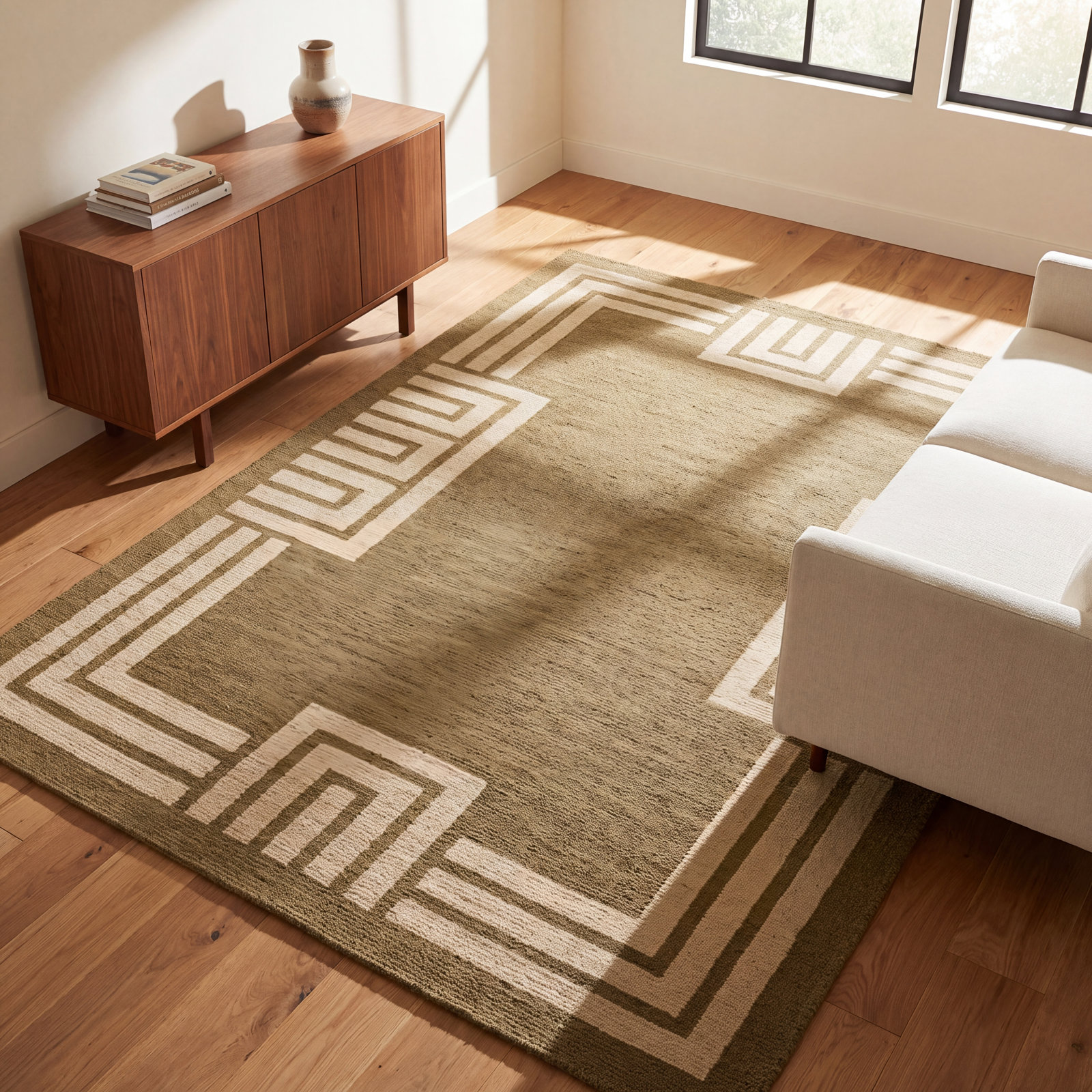 Theresa Green Hand-Woven Geometric Wool Rug, 9' X 12'