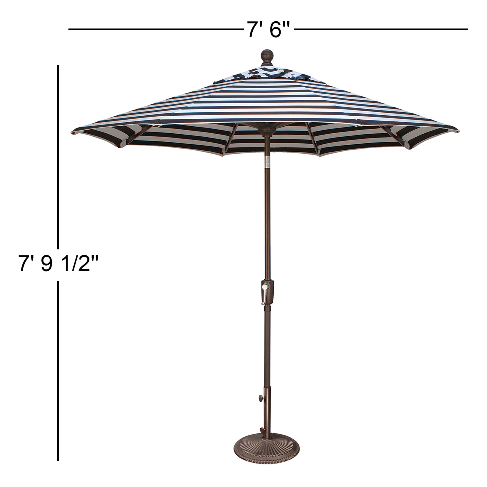 Bigsby 7.5' Sunbrella® Umbrella, Bronze, 93.5"H x 90"W x 90" D, Black/White Striped Sunbrella®