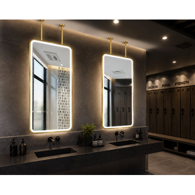Brushed Gold Ceiling Suspended Vertical 1 Side LED Mirror 