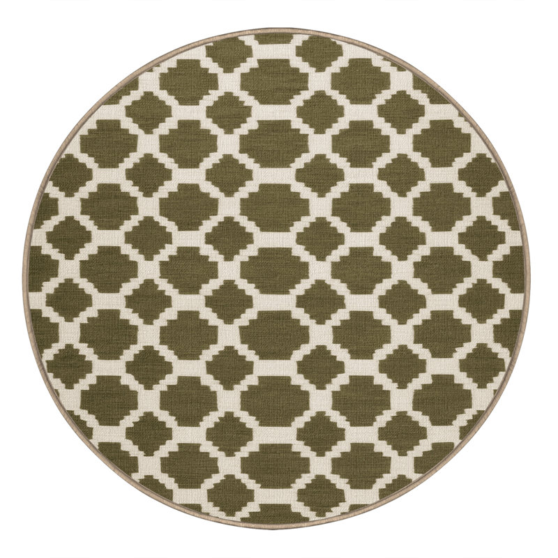 Tapis brun treillis lavable à la machine, Rond 5 pi