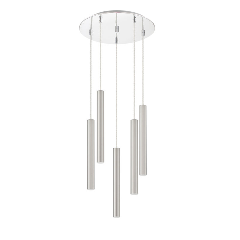Luminaire suspendu géométrique à DEL 5 lumières Bowning, Nickel satiné