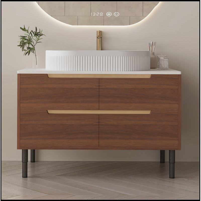 Meuble-lavabo 36 po avec lavabo intégré en céramique et tiroirs à fermeture en douceur, conception autoportante ou murale