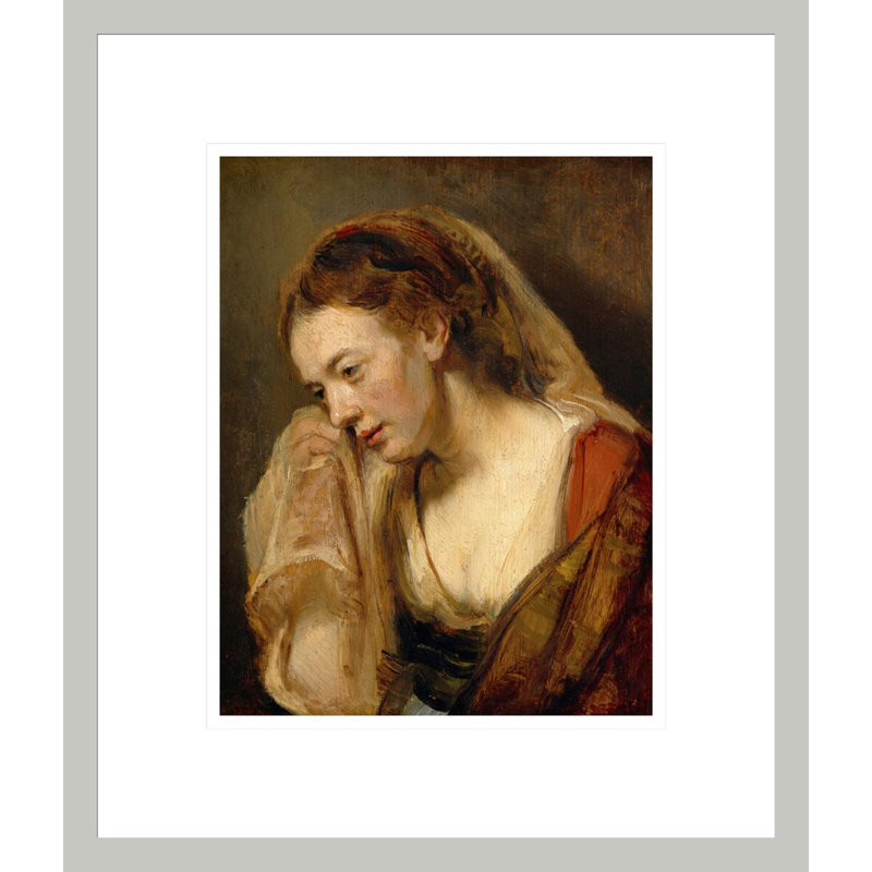 «A Weeping Woman» par Rembrandt van Rijn - Reproduction giclée encadrée, H 16,07 po x l 13,75 po