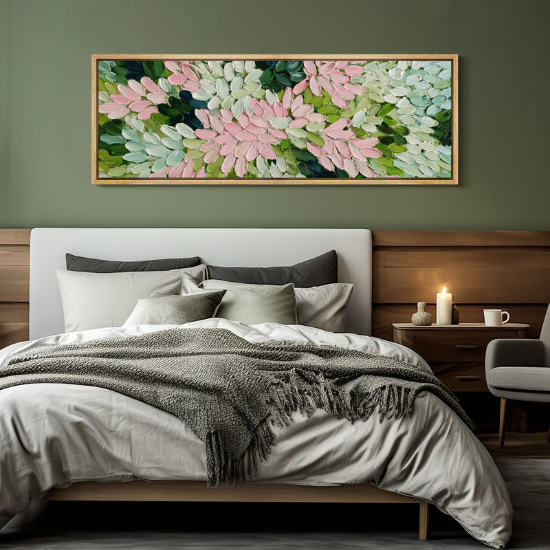 Composition moderne de pétales roses et verts abstraits - impression sur toile encadrée de la chambre principale, Naturel
