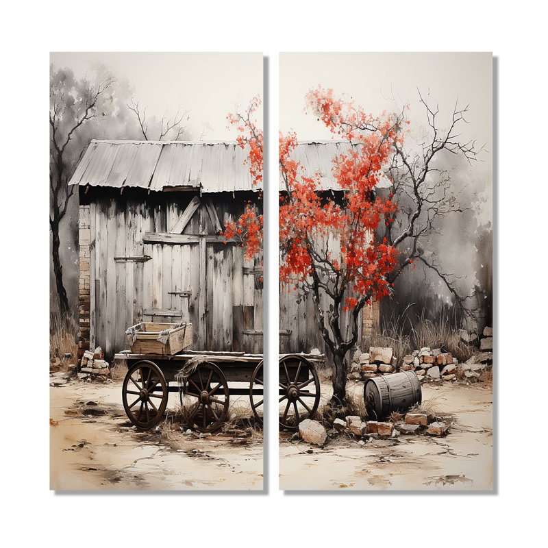«Barn Rustic Elegance I», art mural sur toile corail, H 20 po x l 24 po, Toile tendue, Ne s’applique pas