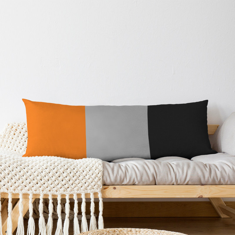 Abel Polyester Medium Pillow, Orange/Silver/Black