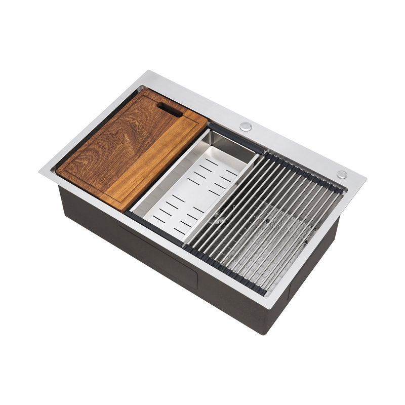 Évier de cuisine à simple cuve en acier inoxydable 33 po L, Nickel brossé