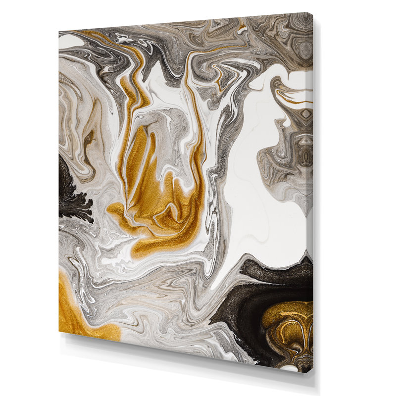Vague de marbre doré et noir V - peinture sur toile, H 32 po x l 24 po x P 1 po, Toile tendue