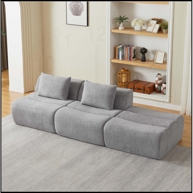 Canapé surdimensionné compressé 3 places avec tissu chenille, sans assemblage, peu encombrant pour le salon et l’appartement