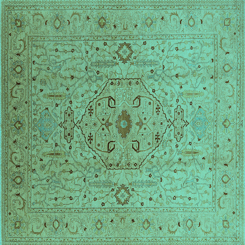 Tapis oriental en laine / polyester tissé à la machine en turquoise, Carré 5 pi