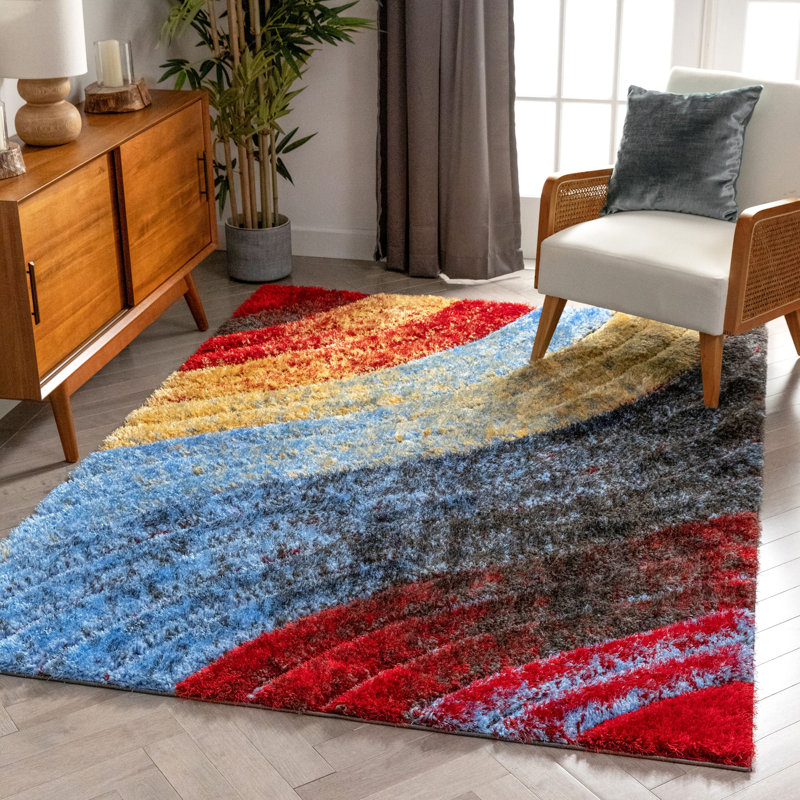 Cobina Mojave Red Modern 3D Textured Shag Rug By Chill Rugs, Rectangle 5'3" x 7'3"