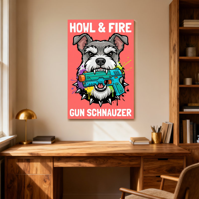Animaux Hurlent et pistolet à feu Schnauzer, 40" H x 28" W