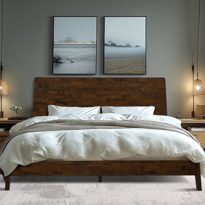 Structure de lit en bois massif de qualité supérieure avec tête de lit, tête de lit haut scandinave Signature