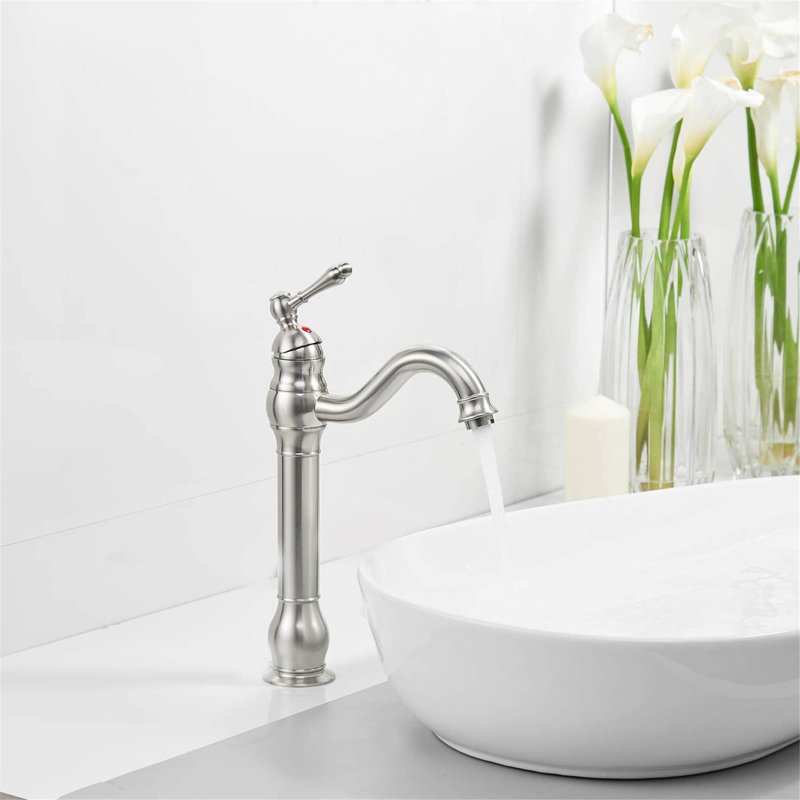 Vessel Sink Faucet Single-handle Bathroom Faucet with Drain Assembly, Silver