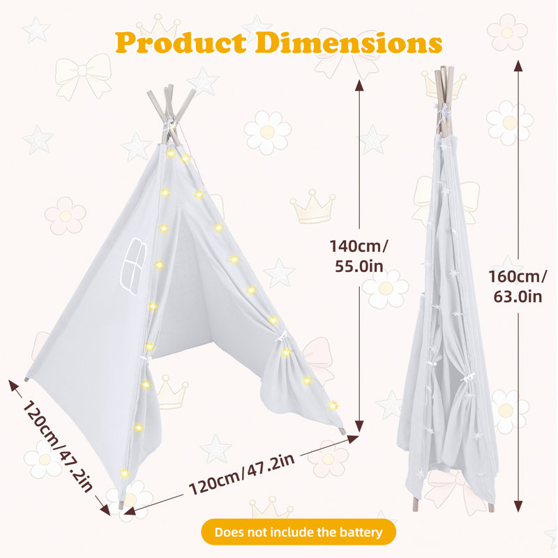 Ensemble de 6 tipis pour enfants, avec guirlandes lumineuses, en lin et coton, pliables, parfaits pour une soirée pyjama bohème ou une soirée cinéma. Parfait pour les fêtes d'enfants.
