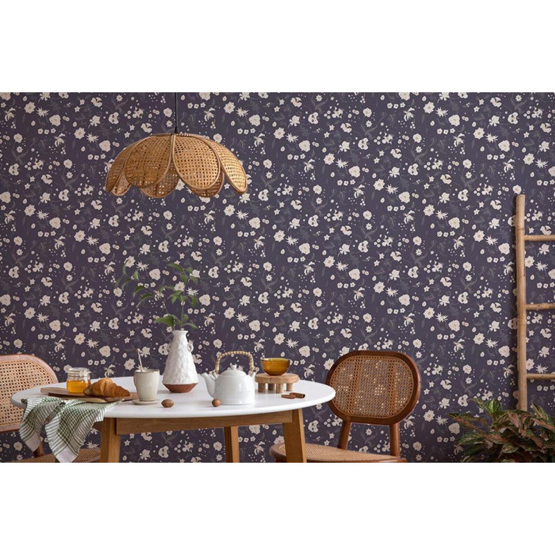 Nomad Floral Bliss 10' L x 24" W Peel and Stick Wallpaper Roll, Currant, Faux Grasscloth, Non-pasted