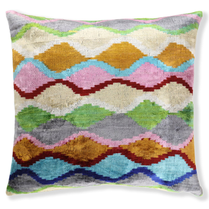 Coussin en velours fait à la main 16 x 16 - Motif zigzag multicolore