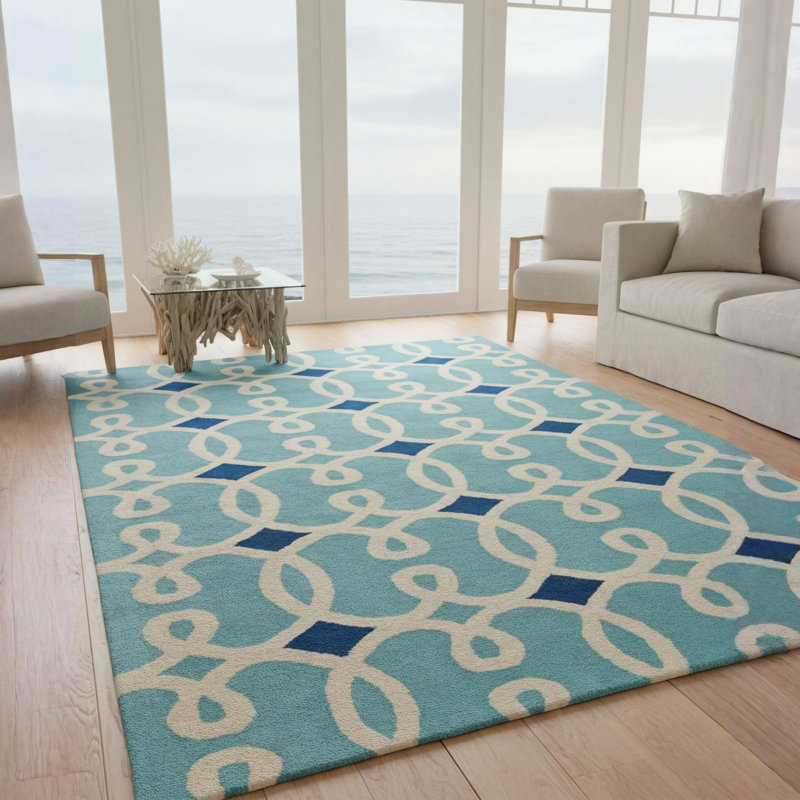 Tapis bleu clair en laine touffeté à la main Acworth Authentic, 5 pi x 7 pi