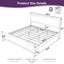 Lit plateforme très grand Mid-Century en bois avec tête de lit, finition noir anthracite, pieds fuselés en pin massif, support à lattes de bois, aucun sommier requis, rangement sous le lit de 8,2 po, capacité de 800 lb
