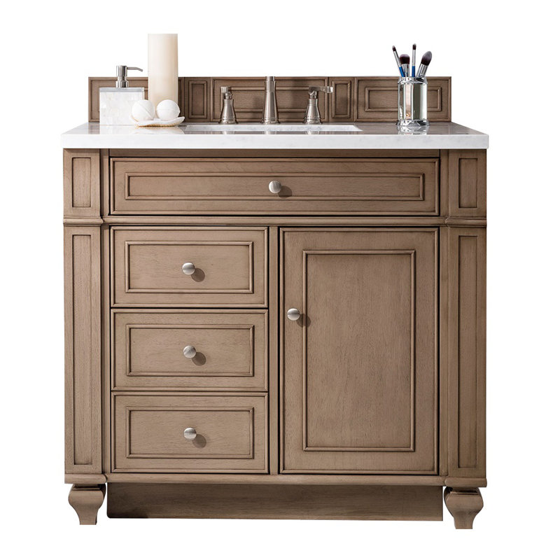 Bristol 36'' W Single Vanity, White Zeus, Whitewashed Walnut, 8" Widespread