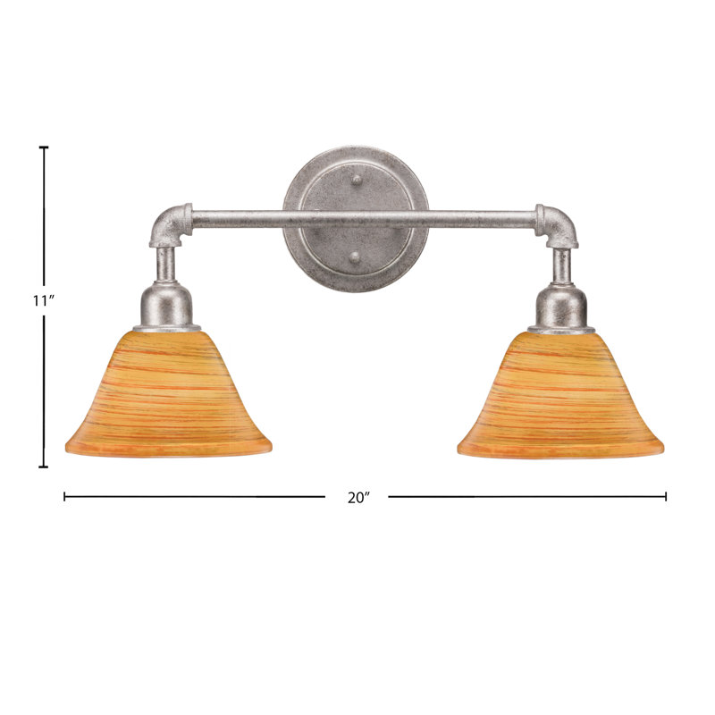 Barre d'éclairage de salle de bain 2 lumières Eilif Vintage avec verre Firré Saturn 7 ", Argent vieilli