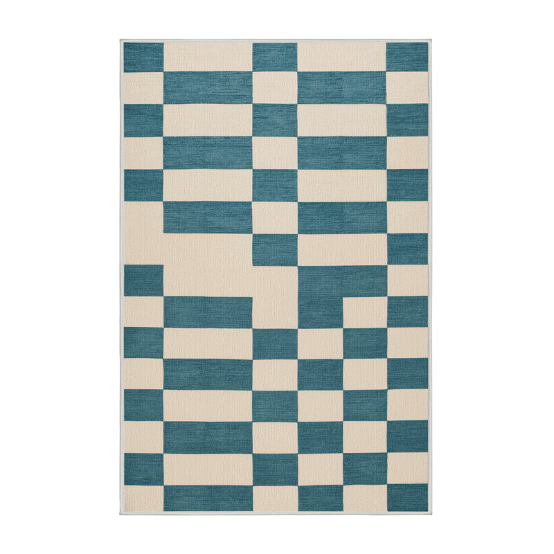 Tapis beige à carreaux lavable à la machine, Rectangle 2 pi x 3 pi