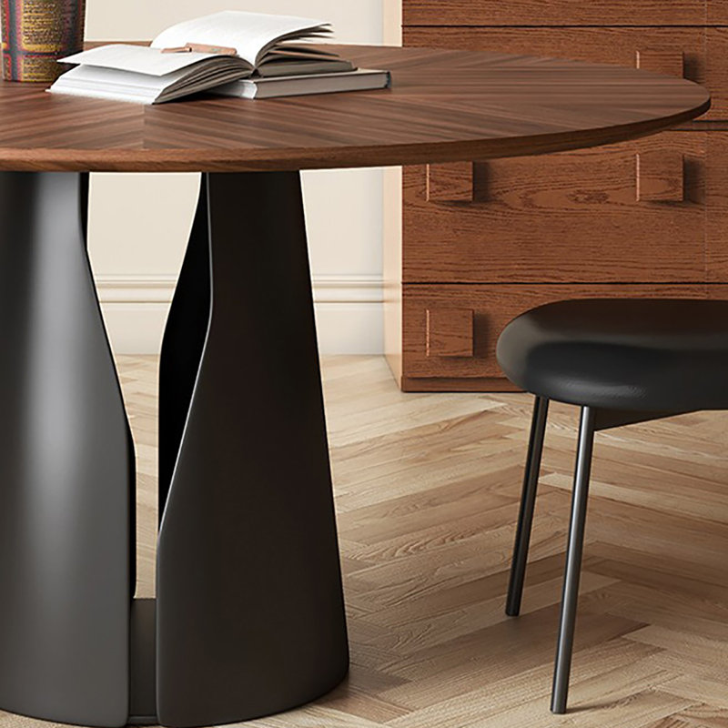 Retro Round Dining Table with Walnut Veneer, 29.5"H x 39.4"L x 39.4"W, 5