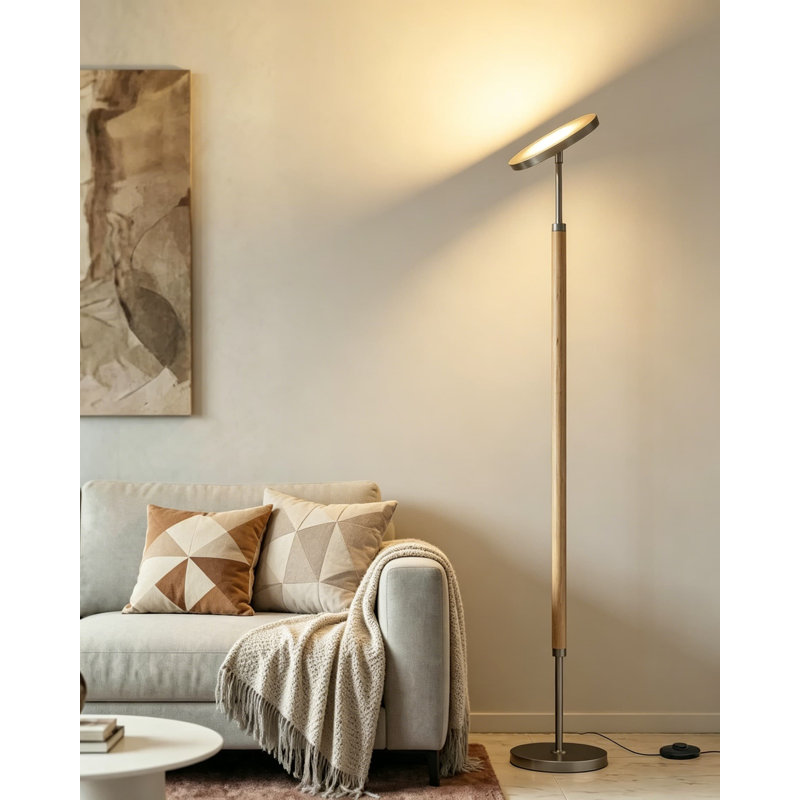 Smart LED Torchiere Floor Lamp With Remote Control - Stepless Dimming & Adjustable Color Temperature, Timer Function, Modern Wood & Black Nickel Design For Living Room, Bedroom, Office