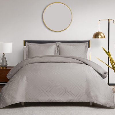 DESIGN STUDIO Hayward Taupe 3-Piece Cotton Diamond Jacquard Duvet Set