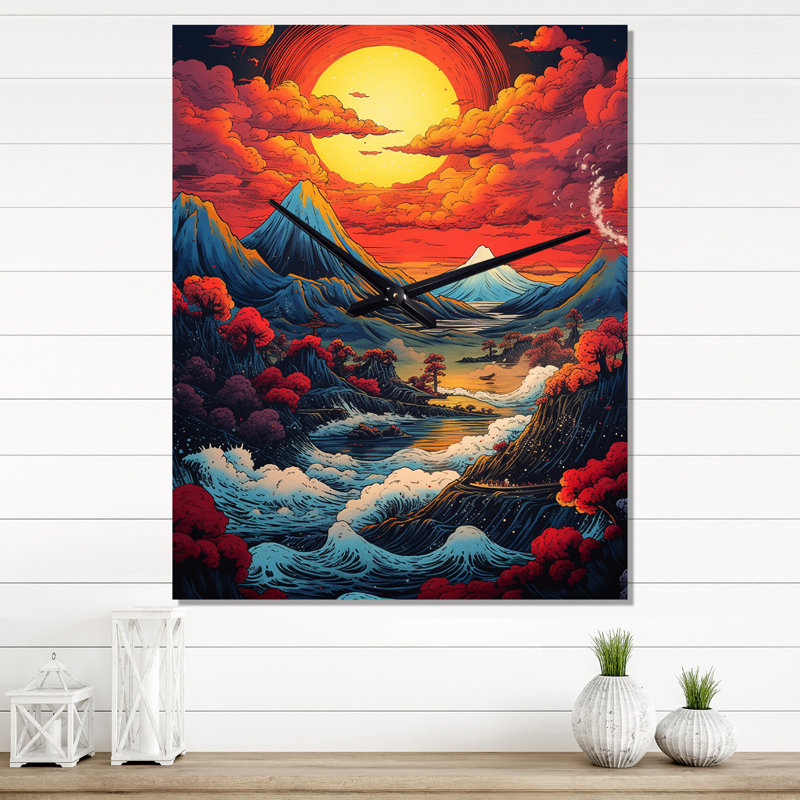 Coucher de soleil sur les montagnes enneigées, rivière japonaise, Grand
