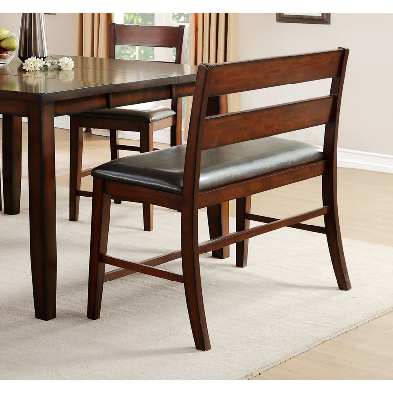Wooden Counter Height Bench With Backrest And Upholstered Seat