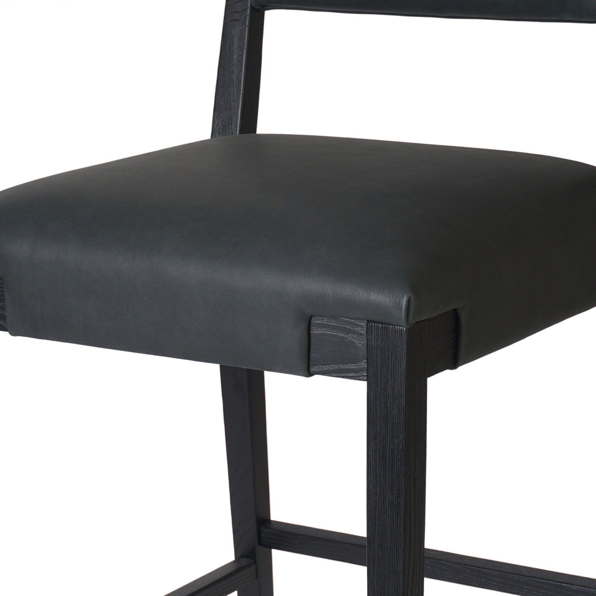 Bilbrey Leather Stool, Black Genuine Leather, Black, Counter Stool (27.76" Seat Height)