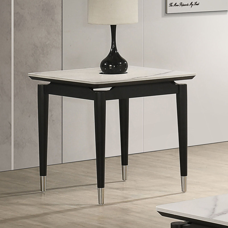 Table de bout 1pc de style contemporain avec plateau en pierre frittée