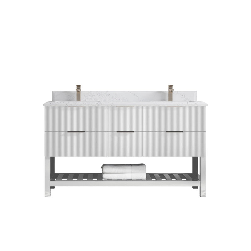 Meuble-lavabo double 60 po avec plateau Catalina