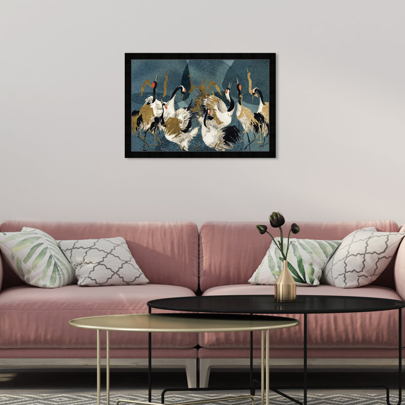 "Crane Love" by Oliver Gal Acrylic Painting Print with Mounting Hardware , Black Framed, 18" H x 26" W
