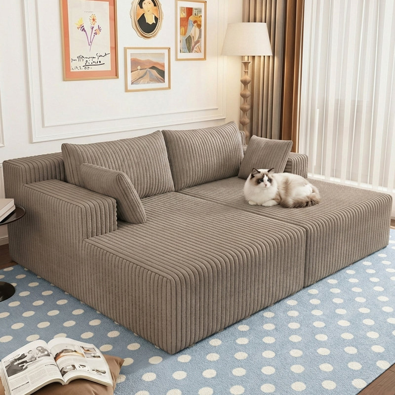 Boneless 71" Oversized Chaise Lounge Chair,Sectional Double Lounge Chaise with Pillows, Upholstered Corduroy Boneless Lounge Chair, Fluffy Modern Loveseat Sleeper Sofa for Living Room or Bedroom