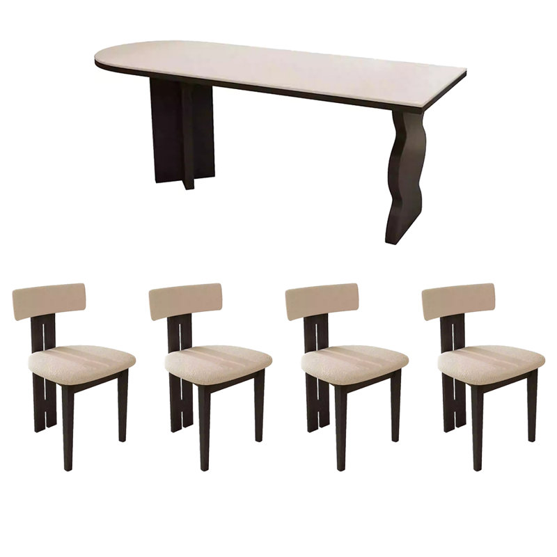 Table de salle à manger et chaise de style antique en demi-cercle, H 29,5 po x L 62,9 po x l 31,4 po, Noir, noir, noir, noir