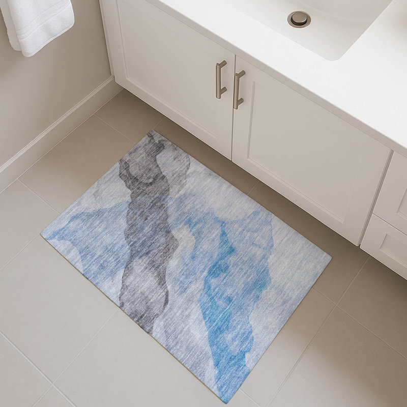 Premium Machine Washable Mayfield AMF2109 Abstract Rug, 1'8" x 2'6", Sky