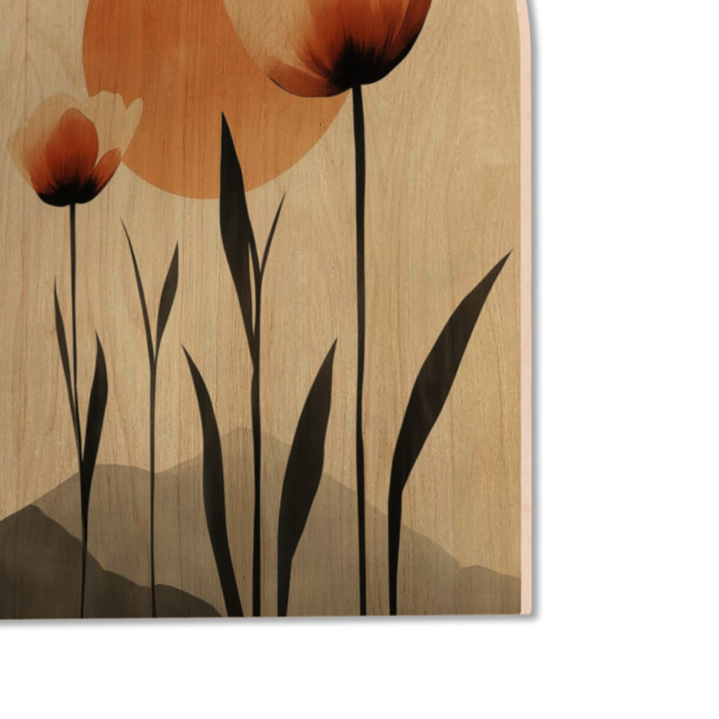 Mid-Century Tulips Flower by the Sun - Art mural en bois botanique, 24" H x 18" W, Arche